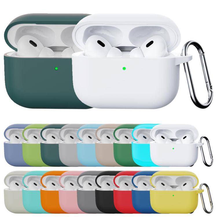 For AirPods Pro 3 Simple Solid Color Silicone Protective Cover with Hook - Gray