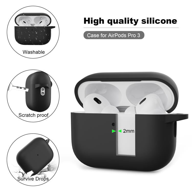 For AirPods Pro 3 Simple Solid Color Silicone Protective Cover with Hook - Gray