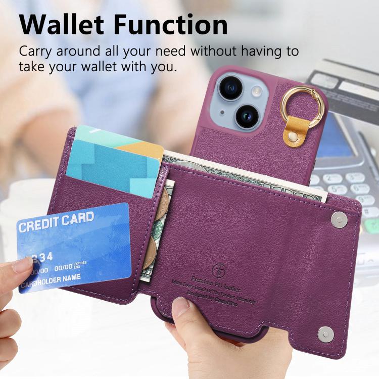 For iPhone 15 Dream Wallet D Buckle Leather Back Cover Phone Case