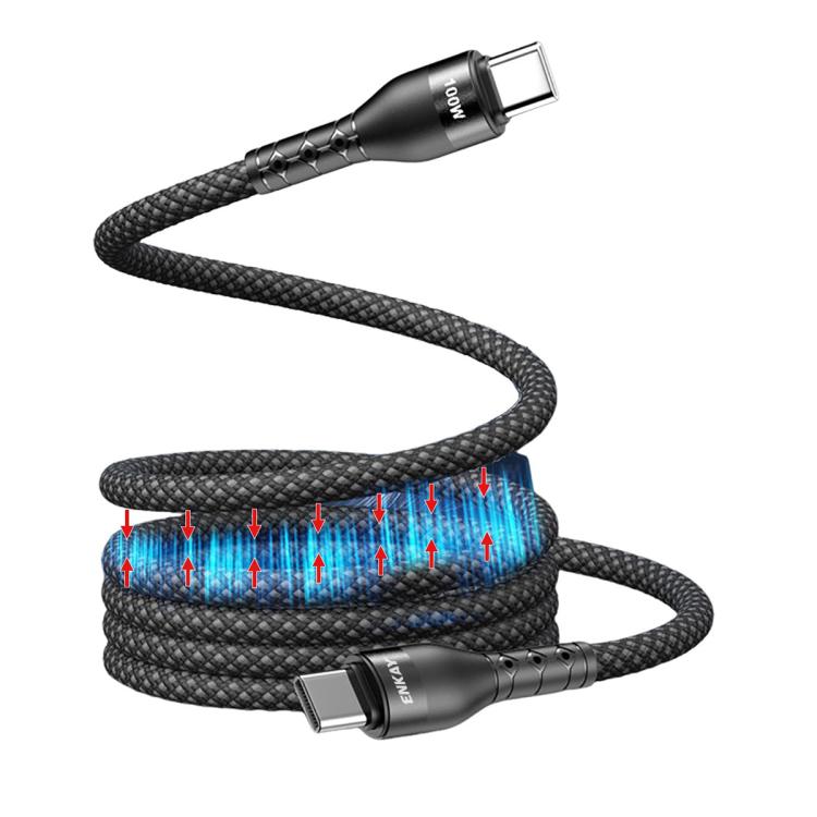 ENKAY PD100W Type-C to Type-C Magnetic Self-Coiling Braided Charging Data Cable, Length:1m