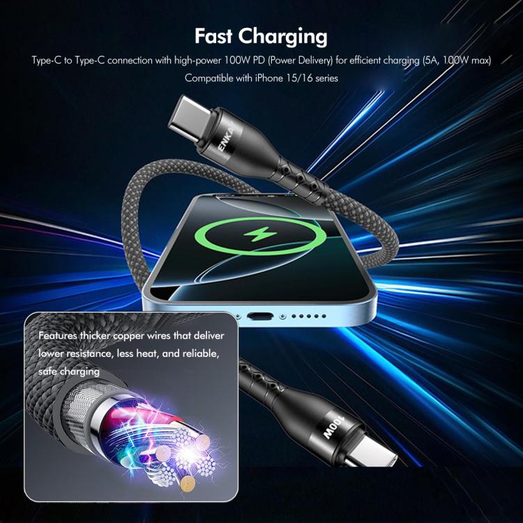 ENKAY PD100W Type-C to Type-C Magnetic Self-Coiling Braided Charging Data Cable, Length:1m