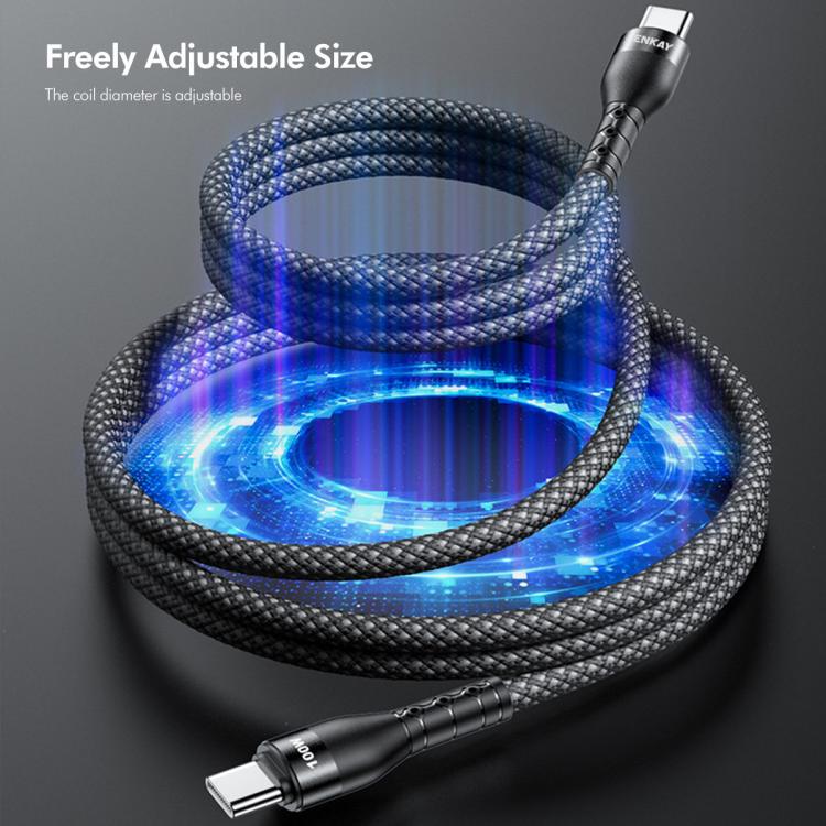ENKAY PD100W Type-C to Type-C Magnetic Self-Coiling Braided Charging Data Cable, Length:1.5m