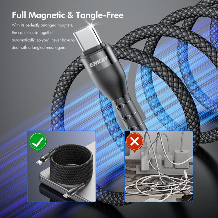 ENKAY PD100W Type-C to Type-C Magnetic Self-Coiling Braided Charging Data Cable, Length:1m