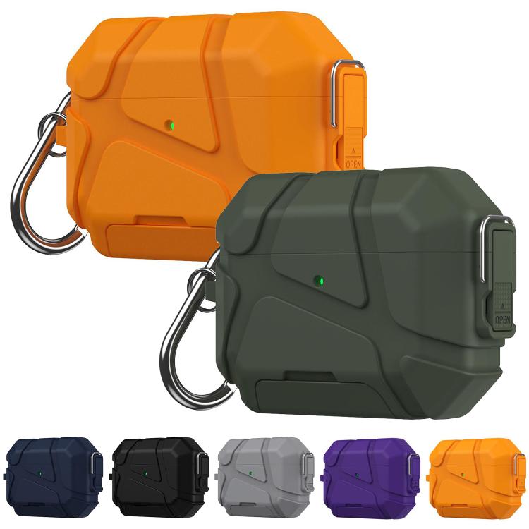 For AirPods Pro 3 Snap-Lock Invisible Holder Full-Cover TPU Earphone Cover with Carabiner