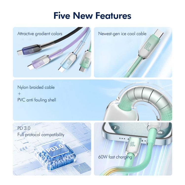 ENKAY PD60W Type-C to Type-C Gradient Color Nylon Braided Charging Data Cable, Length:2m