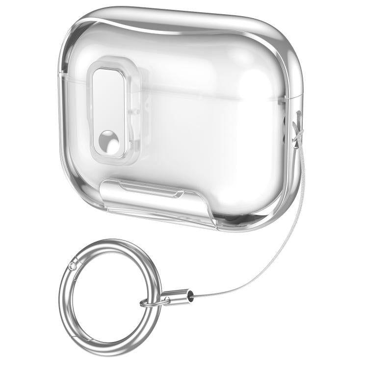 For AirPods Pro 3 Glass-Coated Transparent Electroplated Lock Invisible Holder Earphone Cover with Metal Ring Buckle