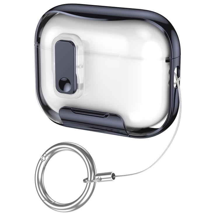 For AirPods Pro 3 Glass-Coated Transparent Electroplated Lock Invisible Holder Earphone Cover with Metal Ring Buckle