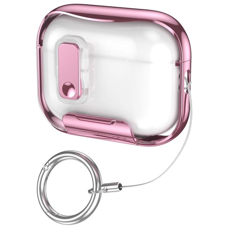 For AirPods Pro 3 Glass-Coated Transparent Electroplated Lock Invisible Holder Earphone Cover with Metal Ring Buckle