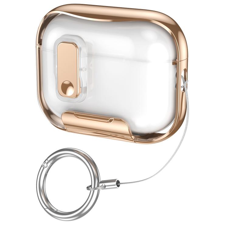 For AirPods Pro 3 Glass-Coated Transparent Electroplated Lock Invisible Holder Earphone Cover with Metal Ring Buckle