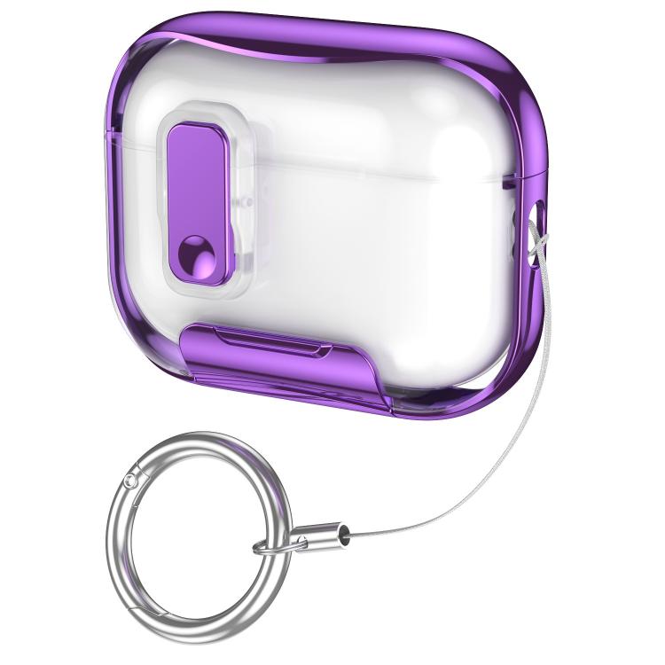 For AirPods Pro 3 Glass-Coated Transparent Electroplated Lock Invisible Holder Earphone Cover with Metal Ring Buckle