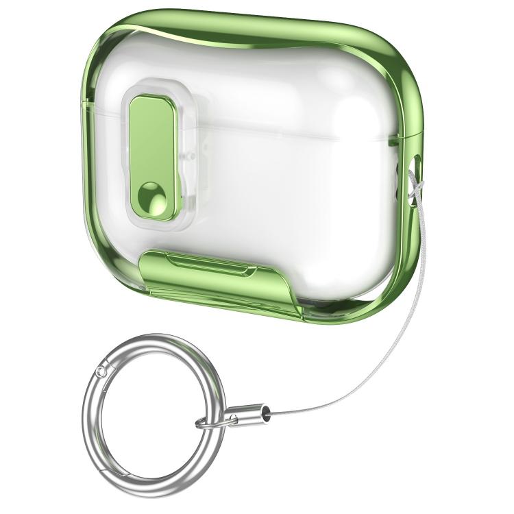 For AirPods Pro 3 Glass-Coated Transparent Electroplated Lock Invisible Holder Earphone Cover with Metal Ring Buckle