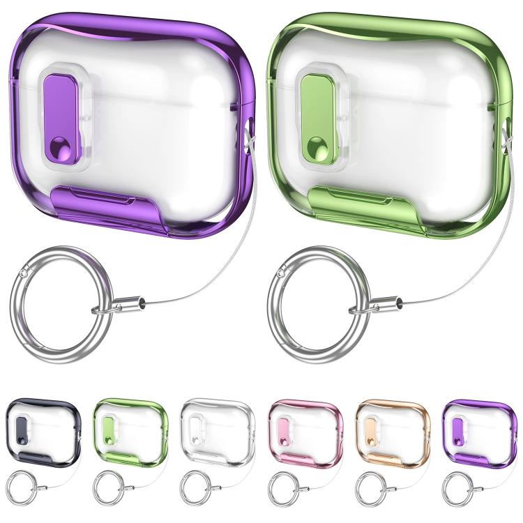 For AirPods Pro 3 Glass-Coated Transparent Electroplated Lock Invisible Holder Earphone Cover with Metal Ring Buckle