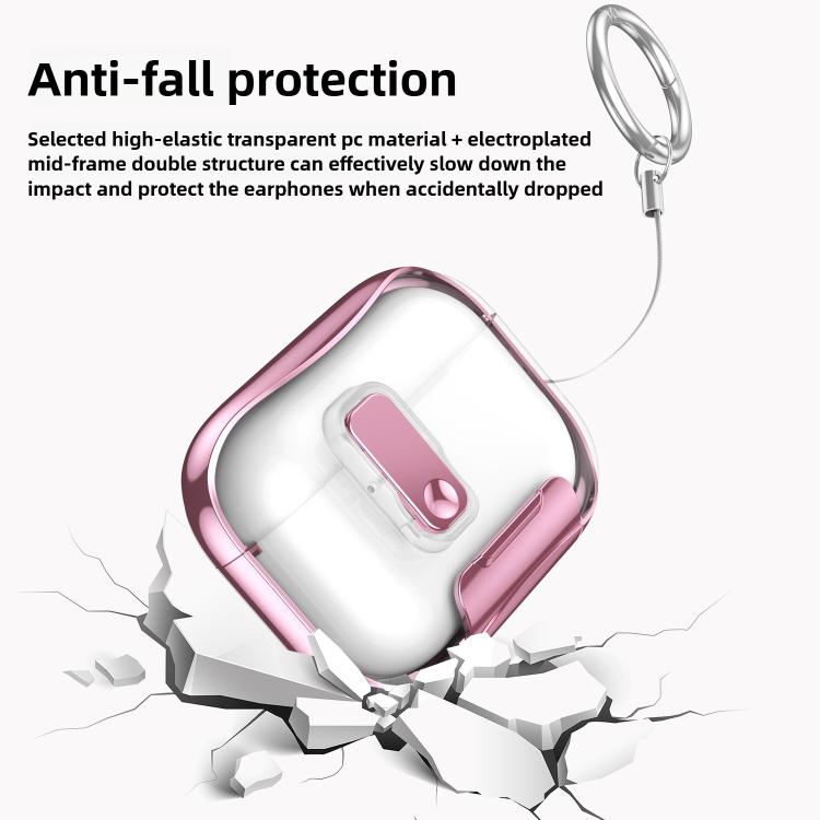 For AirPods Pro 3 Glass-Coated Transparent Electroplated Lock Invisible Holder Earphone Cover with Metal Ring Buckle