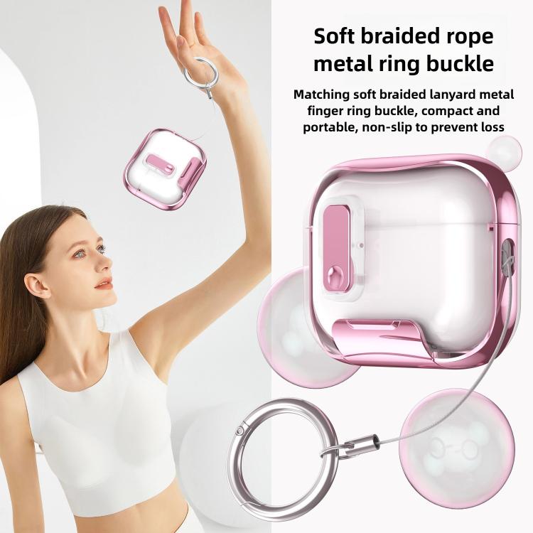 For AirPods Pro 3 Glass-Coated Transparent Electroplated Lock Invisible Holder Earphone Cover with Metal Ring Buckle