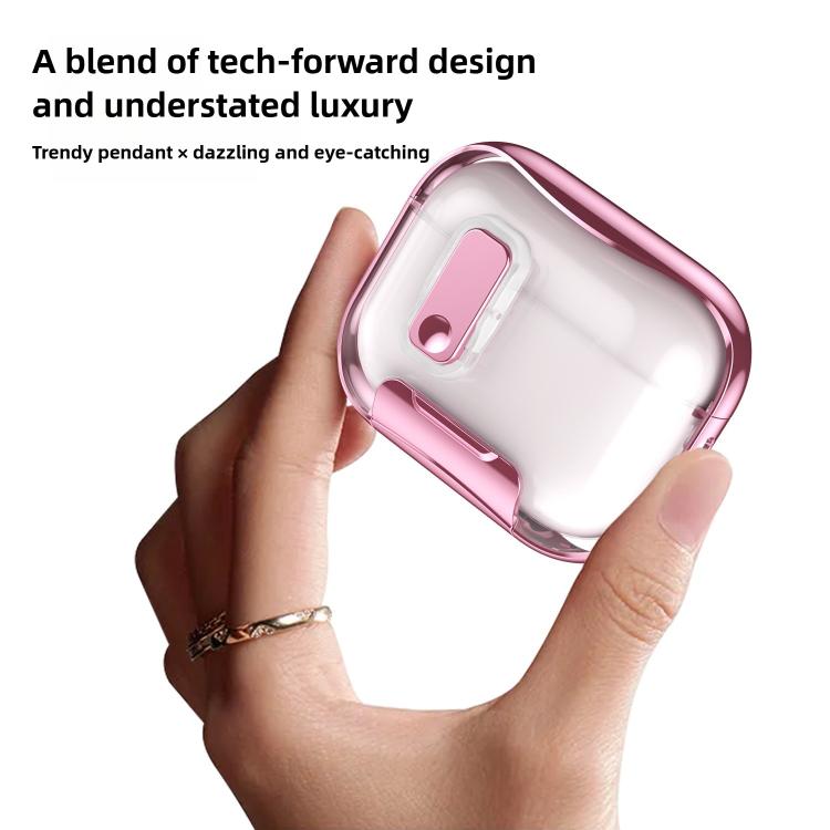 For AirPods Pro 3 Glass-Coated Transparent Electroplated Lock Invisible Holder Earphone Cover with Metal Ring Buckle