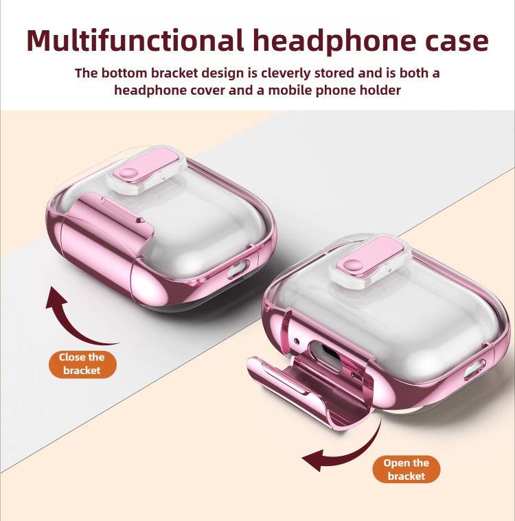 For AirPods Pro 3 Glass-Coated Transparent Electroplated Lock Invisible Holder Earphone Cover with Metal Ring Buckle