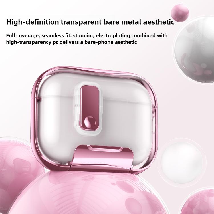 For AirPods Pro 3 Glass-Coated Transparent Electroplated Lock Invisible Holder Earphone Cover with Metal Ring Buckle