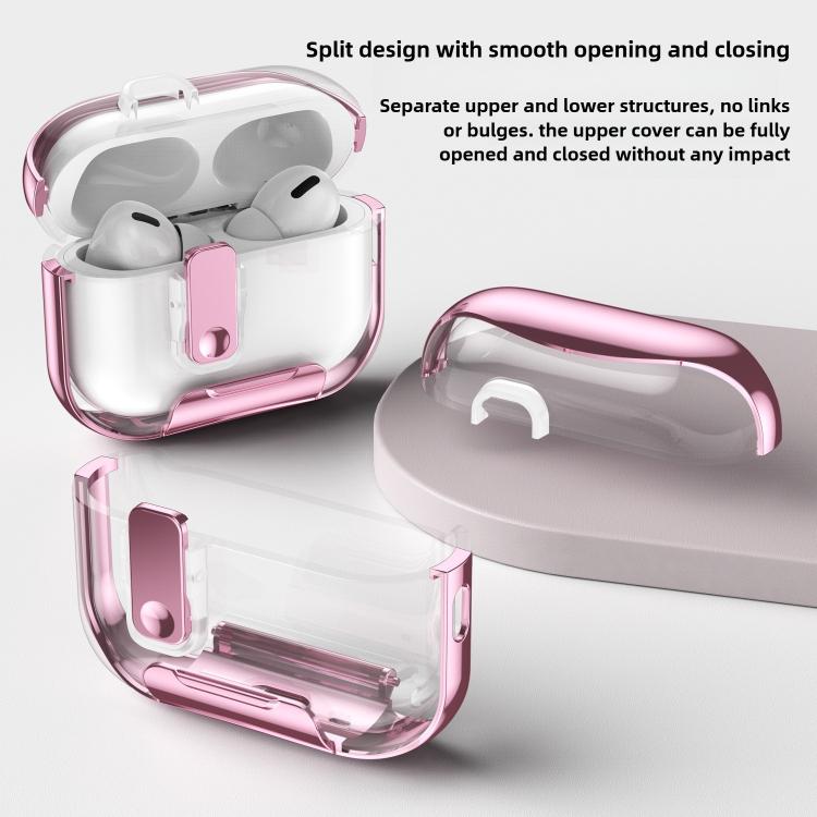 For AirPods Pro 3 Glass-Coated Transparent Electroplated Lock Invisible Holder Earphone Cover with Metal Ring Buckle