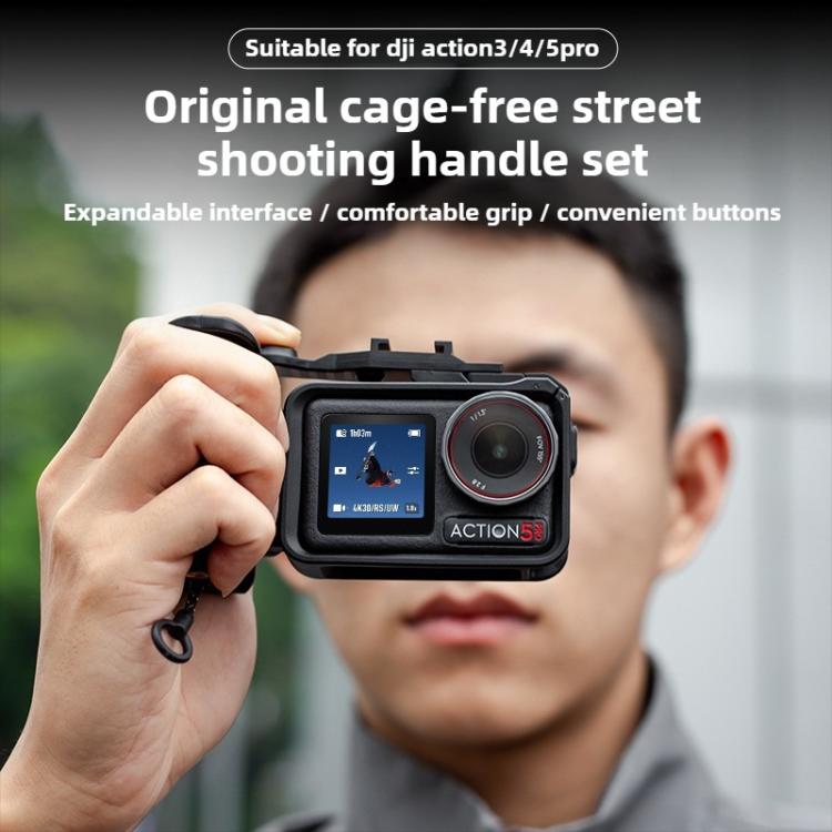 For DJI Action 5 Pro / 4 / 3 Street Photography Handle Metal Cage Shutter Button