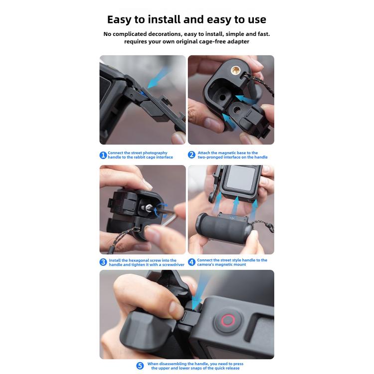 For DJI Action 5 Pro / 4 / 3 Street Photography Handle Metal Cage Shutter Button