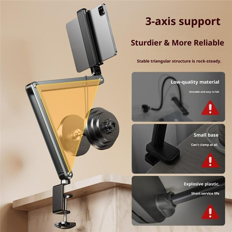 P86 Foldable 360 Degree Rotation Suspension Arm Aluminum Alloy Tablet Stand for Bed / Desk