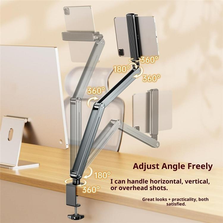 P86 Foldable 360 Degree Rotation Suspension Arm Aluminum Alloy Tablet Stand for Bed / Desk