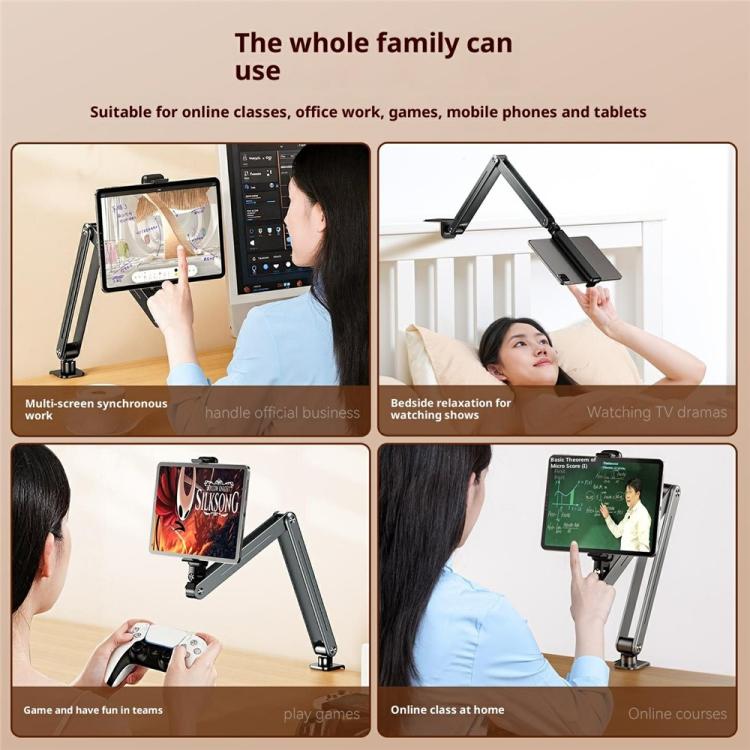 P86 Foldable 360 Degree Rotation Suspension Arm Aluminum Alloy Tablet Stand for Bed / Desk