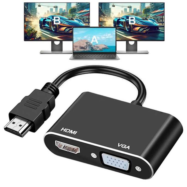 2 in 1 HDMI to VGA and HDMI Adapter For Windows / Mac Os / Linux Plug & Play