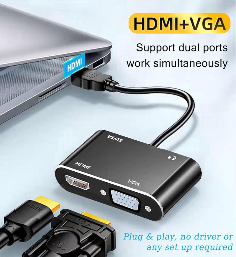 2 in 1 HDMI to VGA and HDMI Adapter For Windows / Mac Os / Linux Plug & Play