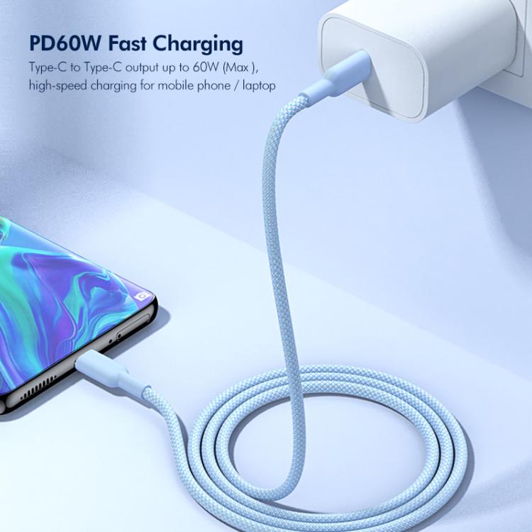 ENKAY ENK-CB182 PD60W Type-C to Type-C Nylon Braided Charging Data Cable, Length:2m