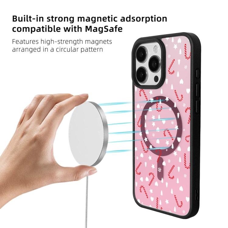 For iPhone 16 Pro Christmas Series Strong Magnetic Painted Black Edge Phone Case