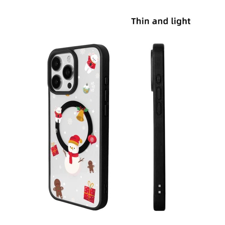 For iPhone 16 Pro Christmas Series Strong Magnetic Painted Black Edge Phone Case