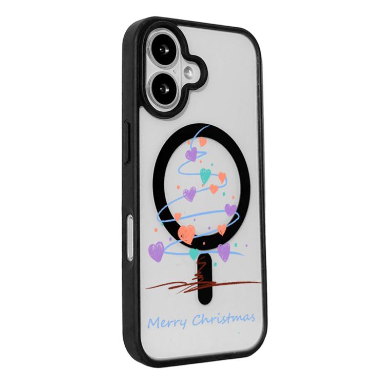 For iPhone 16 Christmas Series Strong Magnetic Painted Black Edge Phone Case