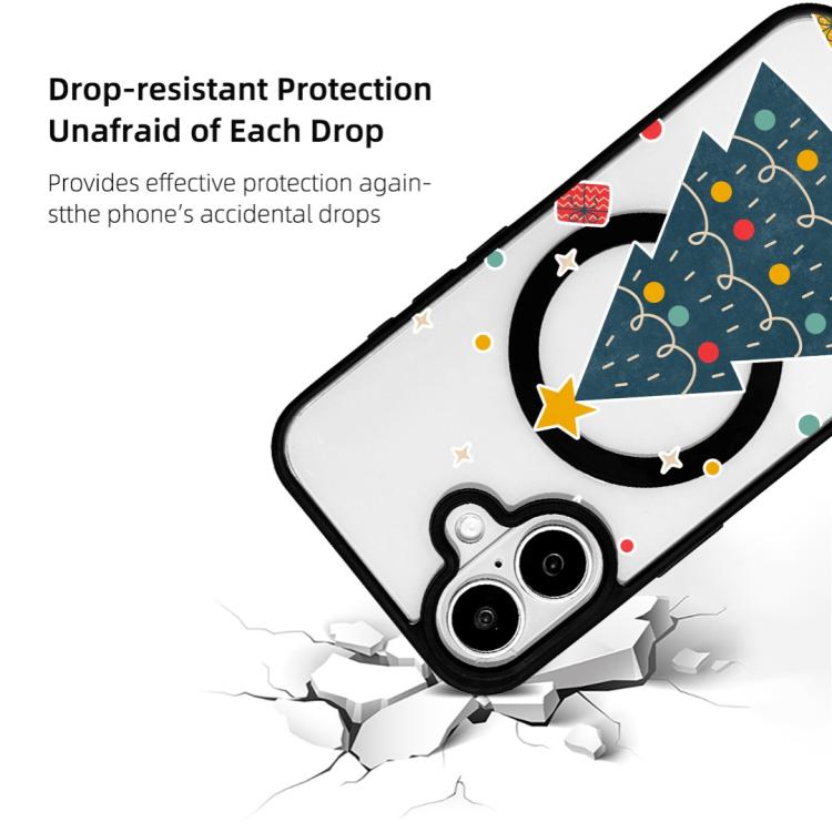 For iPhone 16 Christmas Series Strong Magnetic Painted Black Edge Phone Case
