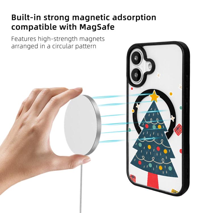 For iPhone 16 Christmas Series Strong Magnetic Painted Black Edge Phone Case