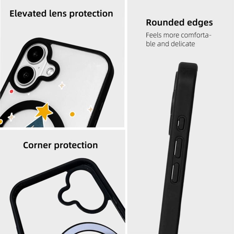 For iPhone 16 Christmas Series Strong Magnetic Painted Black Edge Phone Case