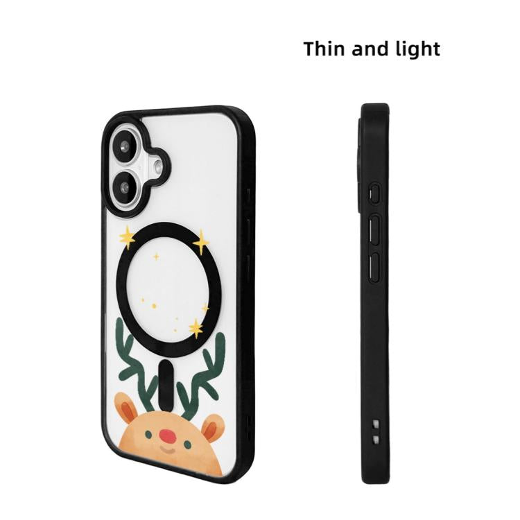 For iPhone 16 Christmas Series Strong Magnetic Painted Black Edge Phone Case