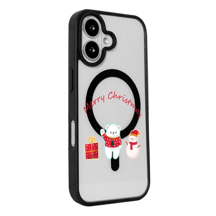 For iPhone 16 Christmas Series Strong Magnetic Painted Black Edge Phone Case