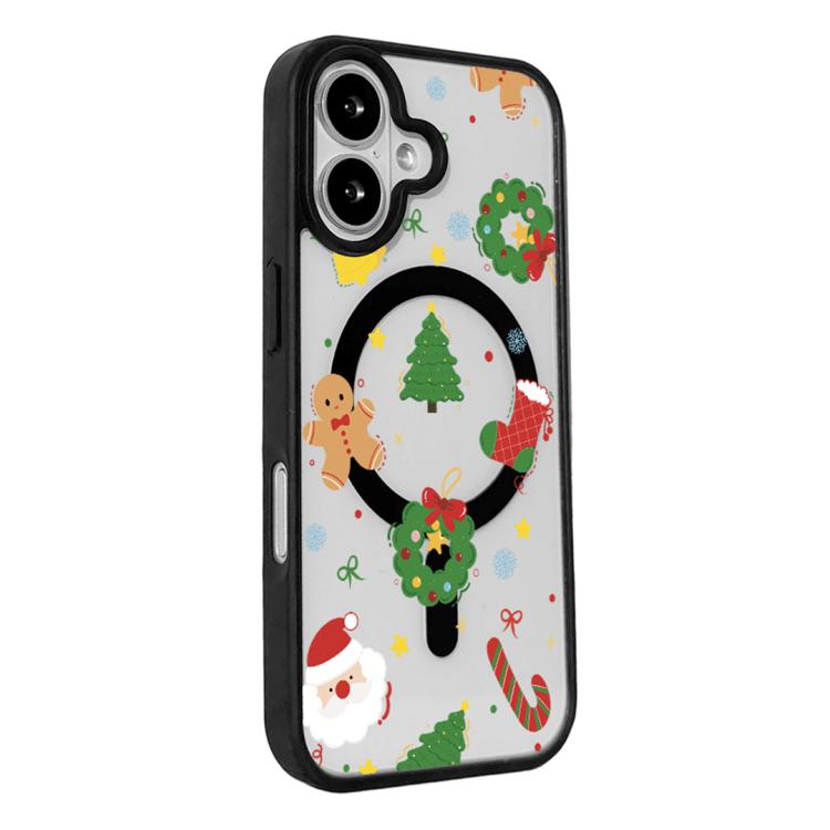 For iPhone 16 Christmas Series Strong Magnetic Painted Black Edge Phone Case