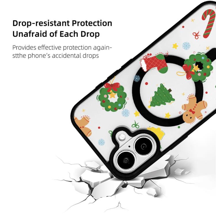 For iPhone 16 Christmas Series Strong Magnetic Painted Black Edge Phone Case