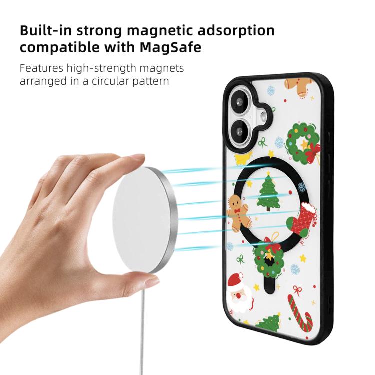 For iPhone 16 Christmas Series Strong Magnetic Painted Black Edge Phone Case