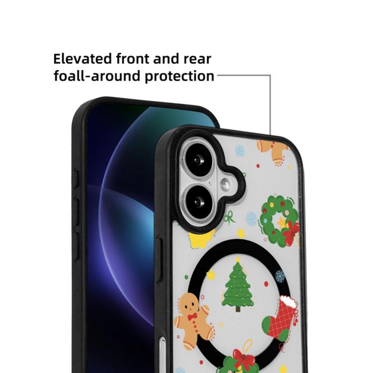 For iPhone 16 Christmas Series Strong Magnetic Painted Black Edge Phone Case