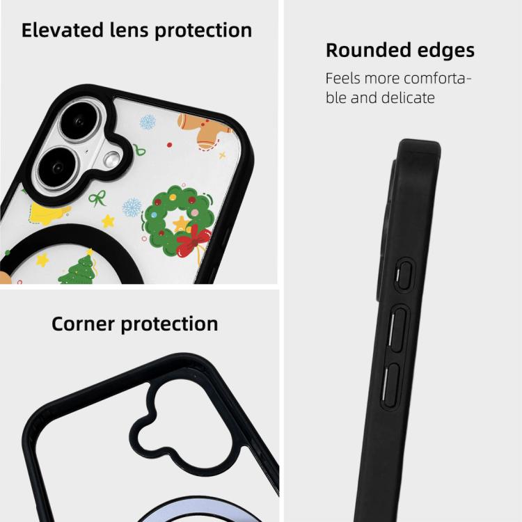 For iPhone 16 Christmas Series Strong Magnetic Painted Black Edge Phone Case