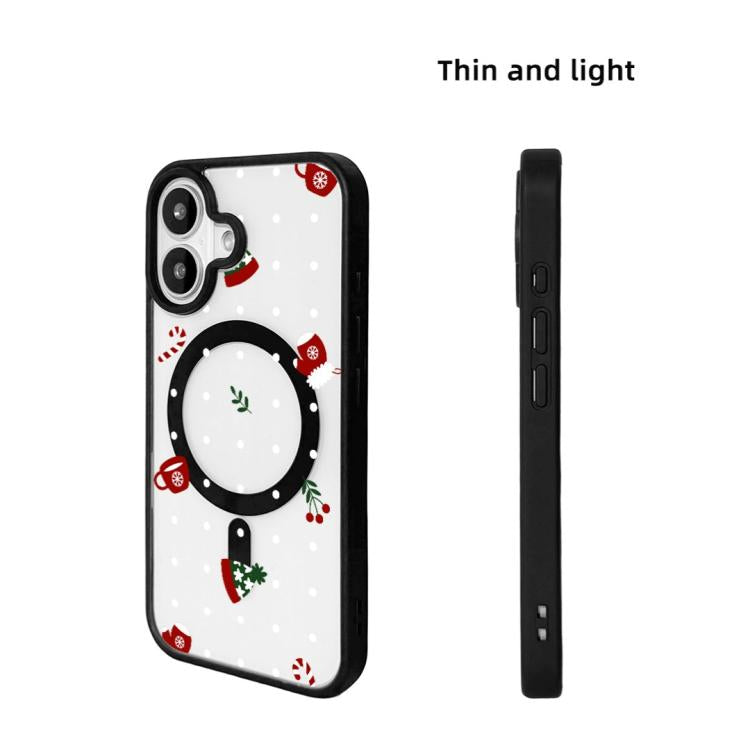 For iPhone 16 Christmas Series Strong Magnetic Painted Black Edge Phone Case