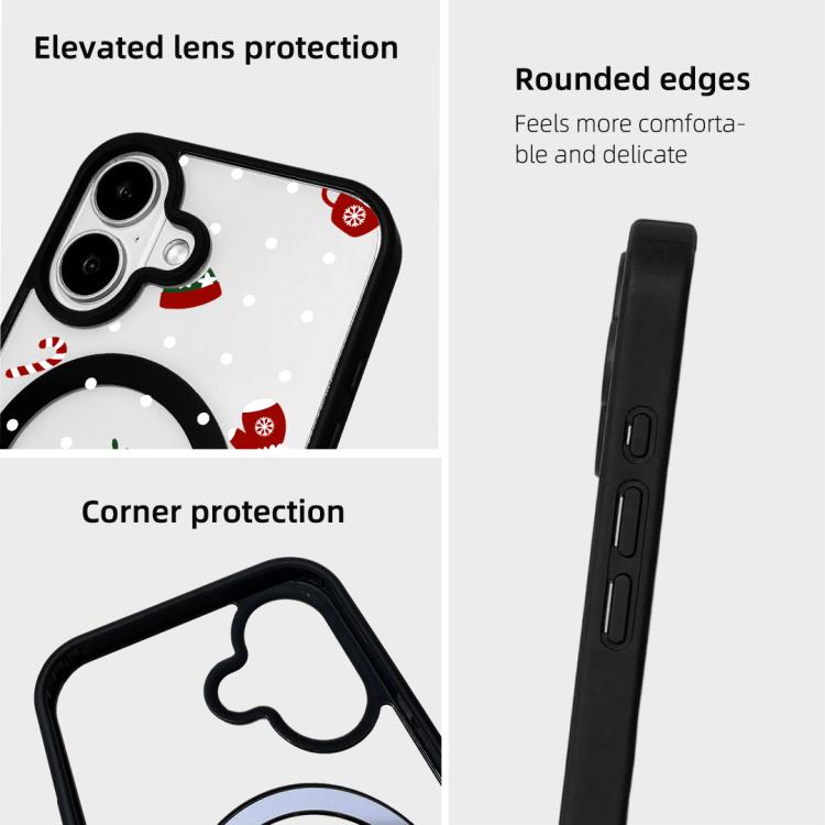 For iPhone 16 Christmas Series Strong Magnetic Painted Black Edge Phone Case