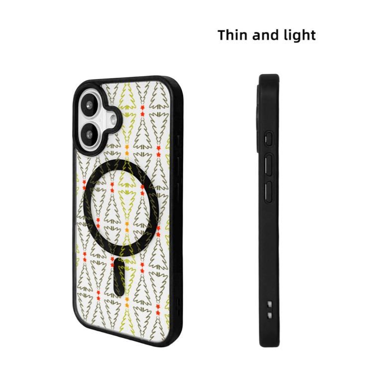 For iPhone 16 Christmas Series Strong Magnetic Painted Black Edge Phone Case