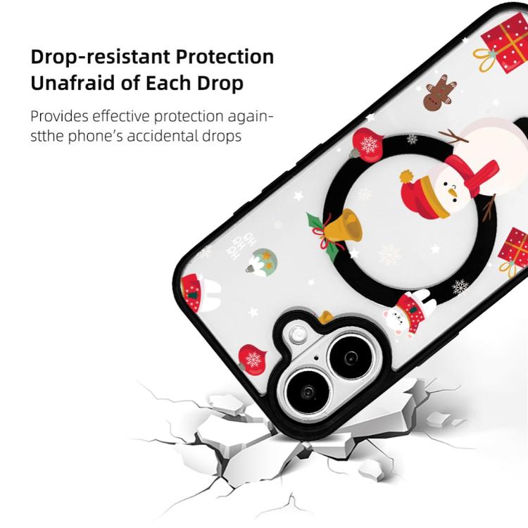 For iPhone 16 Christmas Series Strong Magnetic Painted Black Edge Phone Case