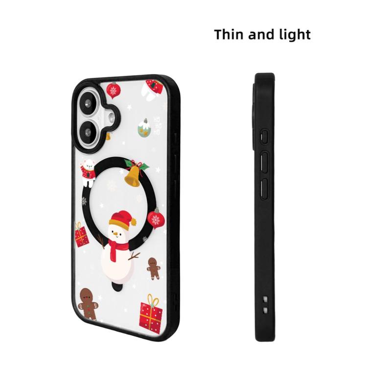 For iPhone 16 Christmas Series Strong Magnetic Painted Black Edge Phone Case