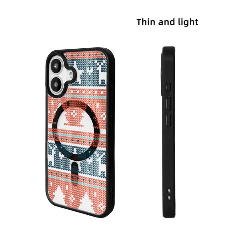 For iPhone 16 Christmas Series Strong Magnetic Painted Black Edge Phone Case