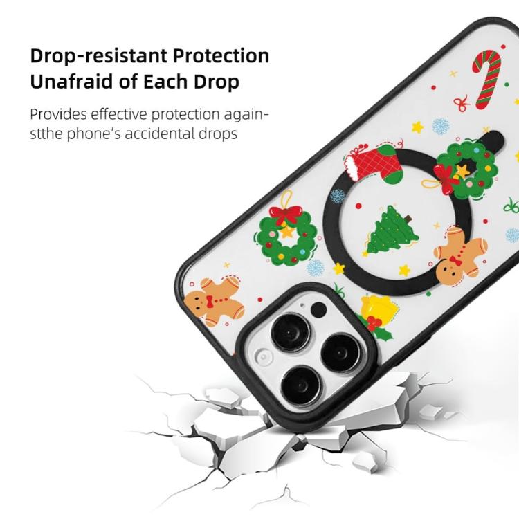 For  iPhone 15 Pro Christmas Series Strong Magnetic Painted Black Edge Phone Case